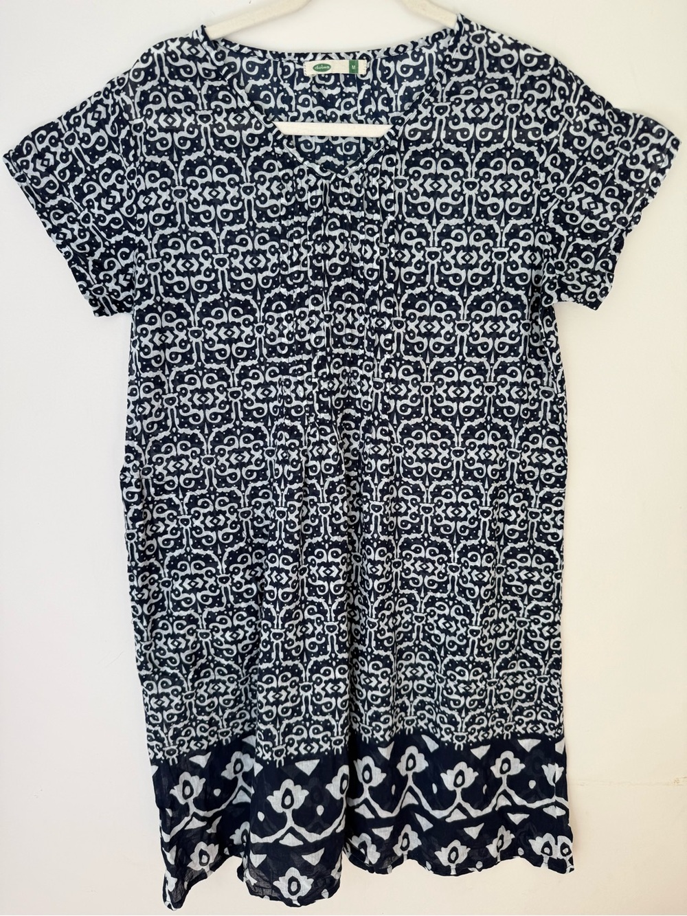 Dolma Cotton Dress M Blue White Print V Neck Boho Summer Travel